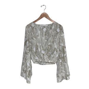 12th Tribe  x TheSaltyBlonde Wide Sleeve Blouse Wrap Front Beige Groovy Size S‎